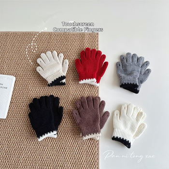 Bērnu adītās cimdi – pieci pirksti, silti, mākslīgais kašmīrs, džakarda adīšana, korejiešu stil, vecums 6–10 gadi, ziema