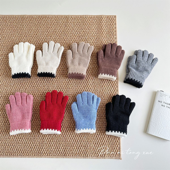 Bērnu adītās cimdi – pieci pirksti, silti, mākslīgais kašmīrs, džakarda adīšana, korejiešu stil, vecums 6–10 gadi, ziema