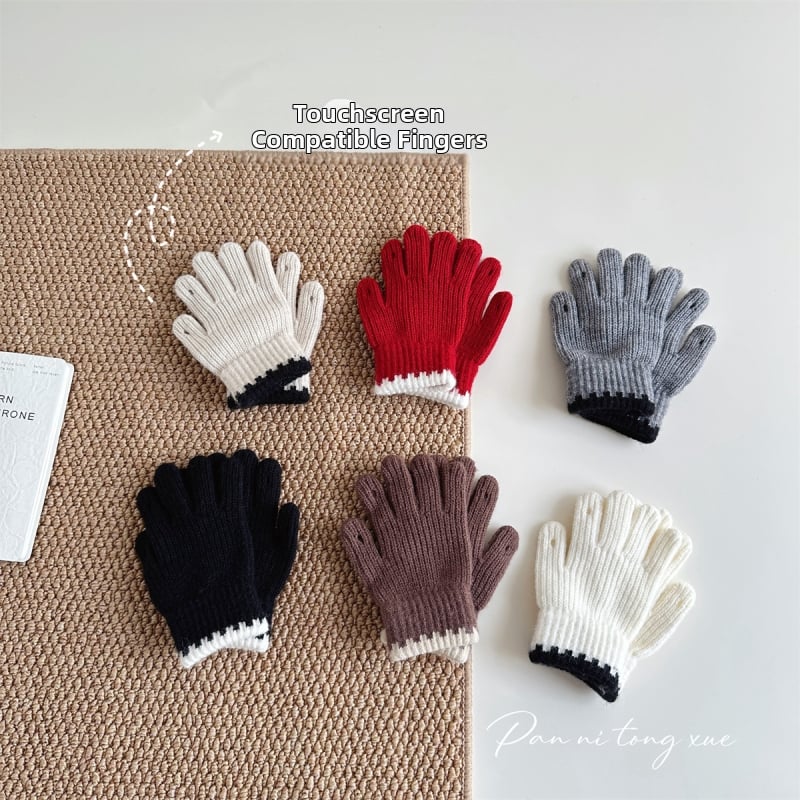 Bērnu adītās cimdi – pieci pirksti, silti, mākslīgais kašmīrs, džakarda adīšana, korejiešu stil, vecums 6–10 gadi, ziema