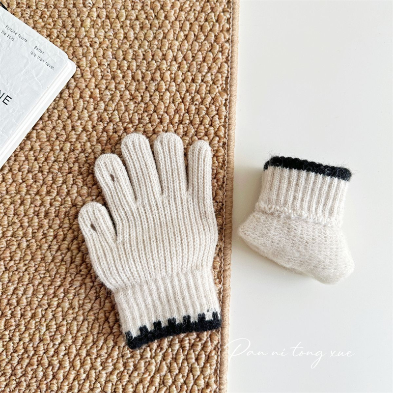 Bērnu adītās cimdi – pieci pirksti, silti, mākslīgais kašmīrs, džakarda adīšana, korejiešu stil, vecums 6–10 gadi, ziema