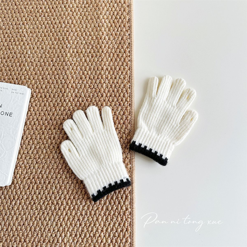 Bērnu adītās cimdi – pieci pirksti, silti, mākslīgais kašmīrs, džakarda adīšana, korejiešu stil, vecums 6–10 gadi, ziema