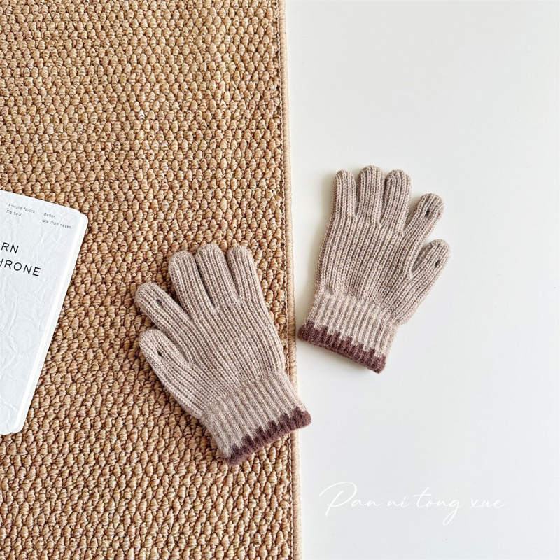 Bērnu adītās cimdi – pieci pirksti, silti, mākslīgais kašmīrs, džakarda adīšana, korejiešu stil, vecums 6–10 gadi, ziema