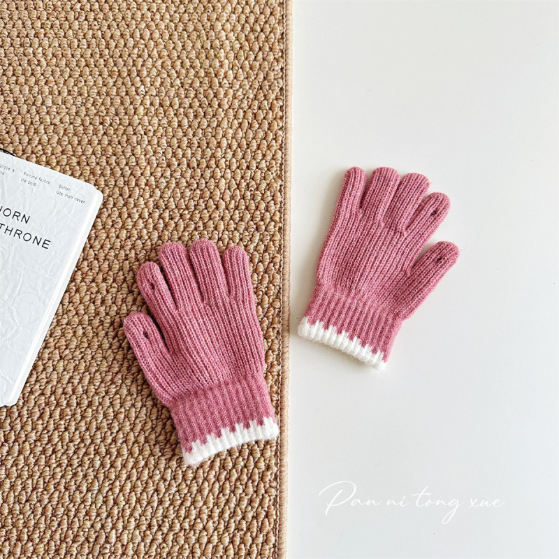 Bērnu adītās cimdi – pieci pirksti, silti, mākslīgais kašmīrs, džakarda adīšana, korejiešu stil, vecums 6–10 gadi, ziema