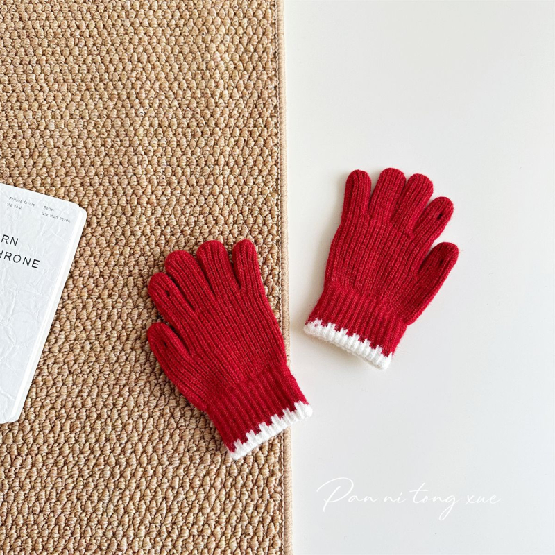 Bērnu adītās cimdi – pieci pirksti, silti, mākslīgais kašmīrs, džakarda adīšana, korejiešu stil, vecums 6–10 gadi, ziema