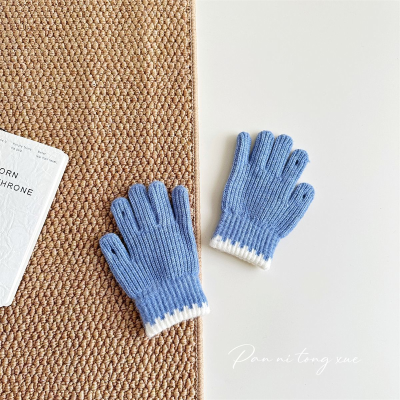 Bērnu adītās cimdi – pieci pirksti, silti, mākslīgais kašmīrs, džakarda adīšana, korejiešu stil, vecums 6–10 gadi, ziema