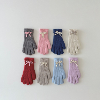 Bērnu cimdi meitenēm, adīti, silda, ar atdalītiem pirkstiem, vecuma 4–12 gadi, ziema