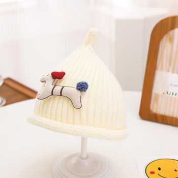 Bērnu adīta vilnas cepure ar karikatūras knupes dizainu (Vilna; Kupola forma; Brims; Saules aizsardzība; Vēja izturība)