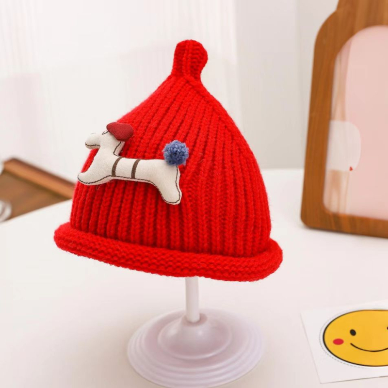 Bērnu adīta vilnas cepure ar karikatūras knupes dizainu (Vilna; Kupola forma; Brims; Saules aizsardzība; Vēja izturība)