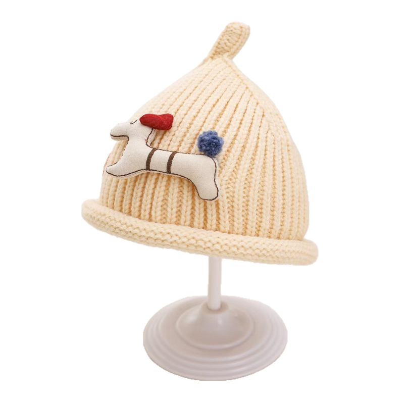 Bērnu adīta vilnas cepure ar karikatūras knupes dizainu (Vilna; Kupola forma; Brims; Saules aizsardzība; Vēja izturība)