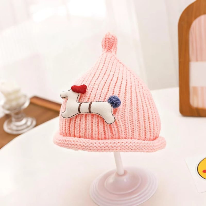 Bērnu adīta vilnas cepure ar karikatūras knupes dizainu (Vilna; Kupola forma; Brims; Saules aizsardzība; Vēja izturība)