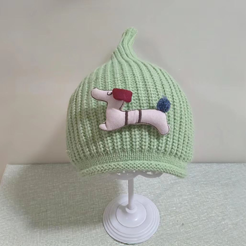 Bērnu adīta vilnas cepure ar karikatūras knupes dizainu (Vilna; Kupola forma; Brims; Saules aizsardzība; Vēja izturība)