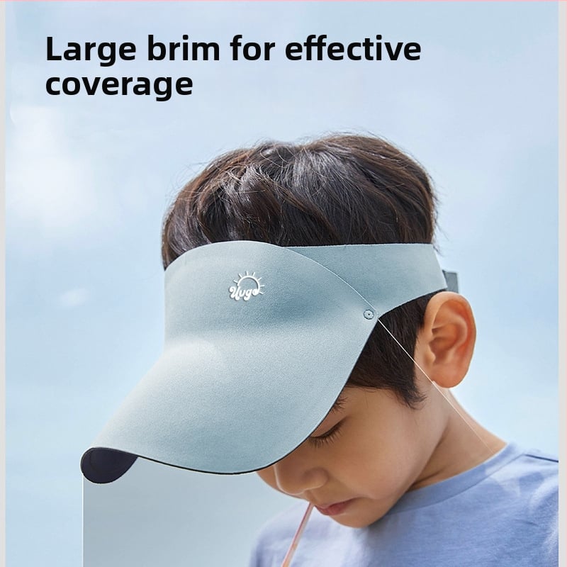 Bērnu saules cepure ar sejas aizsegumu un UV aizsardzību, atvērta augšdaļa un plašas malas, izgatavota no neilona, vecums 2–10 gadi