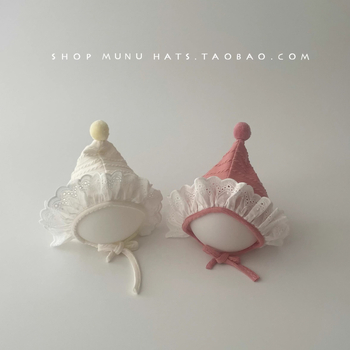 Bērnu pulovera cepure korejiskā stilā ar saules aizsardzību un maigāku ausu aizsardzību, no akrila (>96%), piemērota vecumam 0–12 mēneši, pavasaris–rudens.