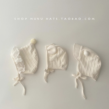 Bērnu pulovera cepure korejiskā stilā ar saules aizsardzību un maigāku ausu aizsardzību, no akrila (>96%), piemērota vecumam 0–12 mēneši, pavasaris–rudens.