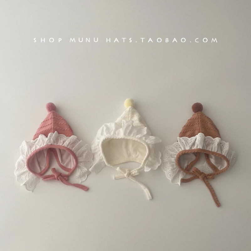 Bērnu pulovera cepure korejiskā stilā ar saules aizsardzību un maigāku ausu aizsardzību, no akrila (>96%), piemērota vecumam 0–12 mēneši, pavasaris–rudens.