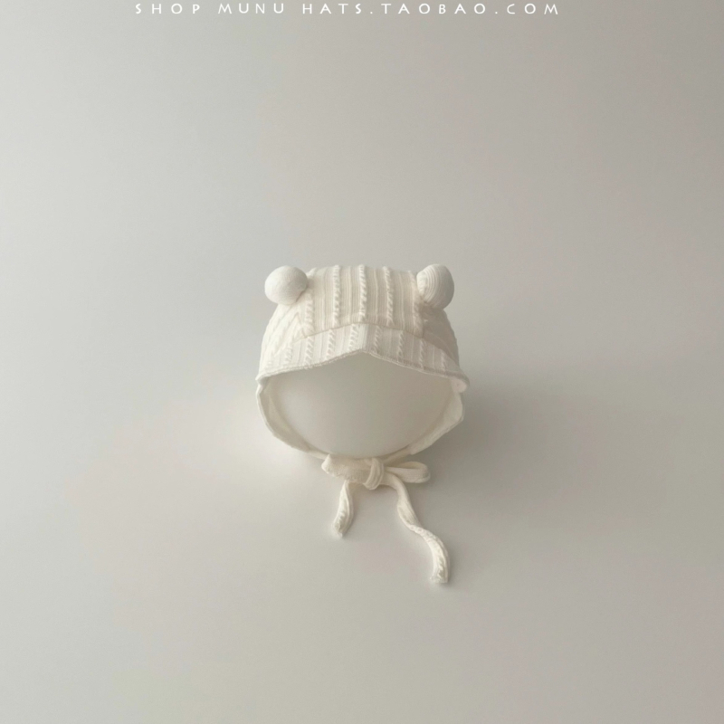 Bērnu pulovera cepure korejiskā stilā ar saules aizsardzību un maigāku ausu aizsardzību, no akrila (>96%), piemērota vecumam 0–12 mēneši, pavasaris–rudens.