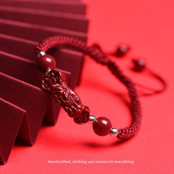 Kézzel szőtt cinnabar karkötő Pixiu Ruyi dizájn, uniszex, 2024 ősz