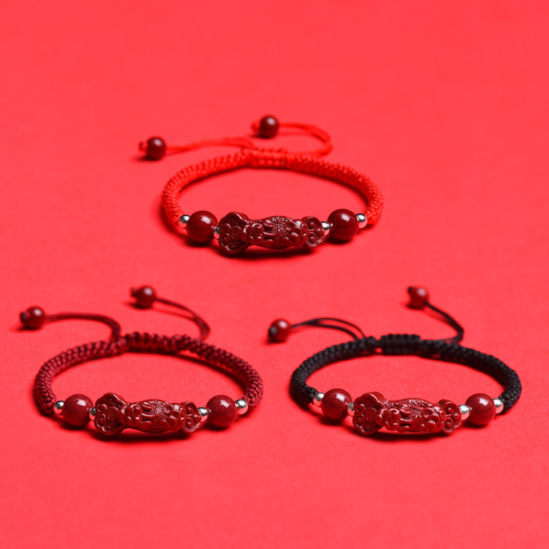 Kézzel szőtt cinnabar karkötő Pixiu Ruyi dizájn, uniszex, 2024 ősz