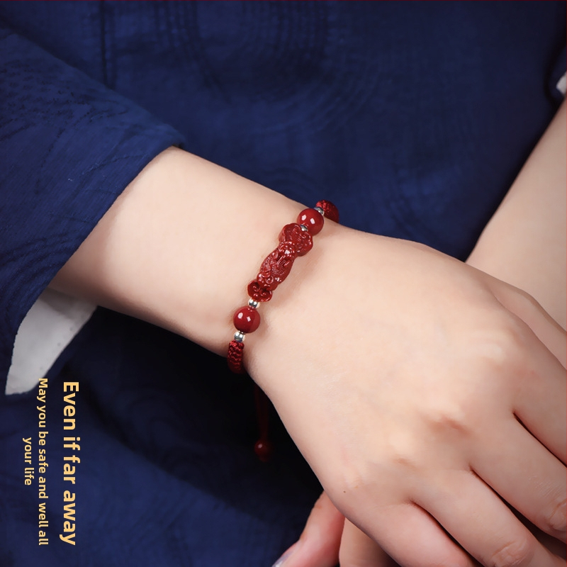 Kézzel szőtt cinnabar karkötő Pixiu Ruyi dizájn, uniszex, 2024 ősz