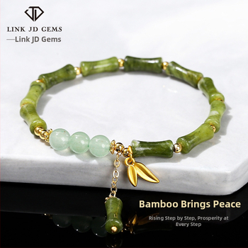 Jingdong Jewelry Narukvica od jadeita s metalnim ukrasima u obliku bambusovog lista – kineski retro stil za žene