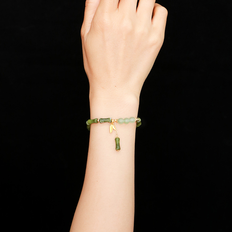 Jingdong Jewelry Narukvica od jadeita s metalnim ukrasima u obliku bambusovog lista – kineski retro stil za žene