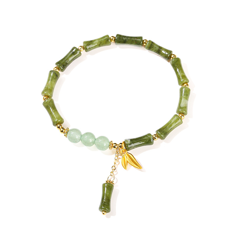 Jingdong Jewelry Narukvica od jadeita s metalnim ukrasima u obliku bambusovog lista – kineski retro stil za žene