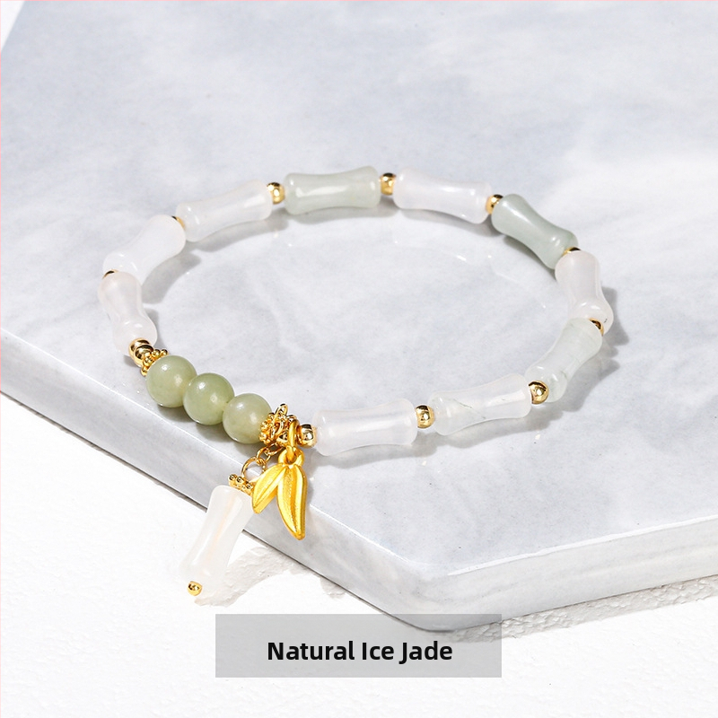 Jingdong Jewelry Narukvica od jadeita s metalnim ukrasima u obliku bambusovog lista – kineski retro stil za žene