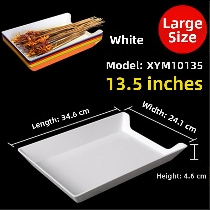 Műanyag nyársak megjelenítő tálca étteremhez, szabálytalan alak, egyszínű, 14–14,9 cm átmérőjű, mikrohullámú sütőben használható