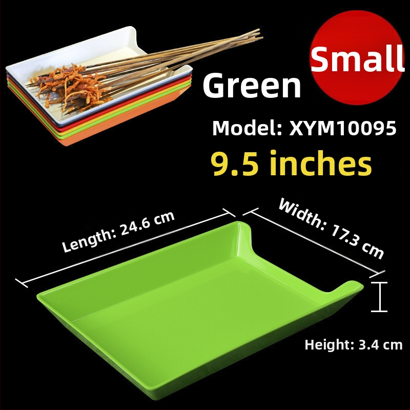 Műanyag nyársak megjelenítő tálca étteremhez, szabálytalan alak, egyszínű, 14–14,9 cm átmérőjű, mikrohullámú sütőben használható