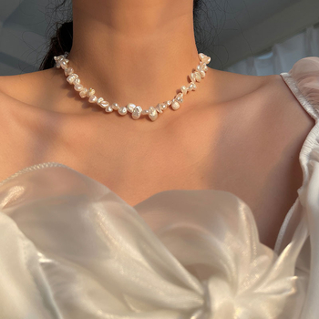 Kaklo kaklaraištis su gėlavandenėmis perlėmis, neįprotos formos perlės, variniai priedai, kilmė Zhuji, įtrauktas pakabukas