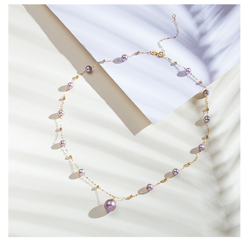 Kaklo kaklaraištis su gėlavandenėmis perlėmis, neįprotos formos perlės, variniai priedai, kilmė Zhuji, įtrauktas pakabukas