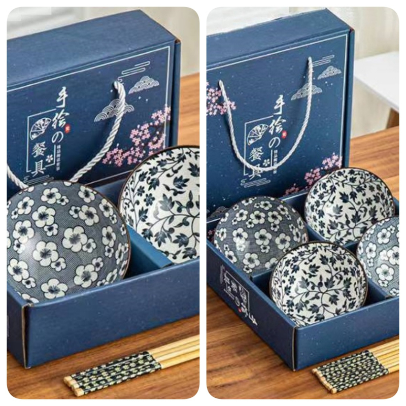 Keramikinis ryžių dubenėlis su lėkštele ir lazdelėmis, 350 ml talpa, po glazūra raštas, tinkamas mikrobangų krosnei, logotipo spausdinimas, dovana