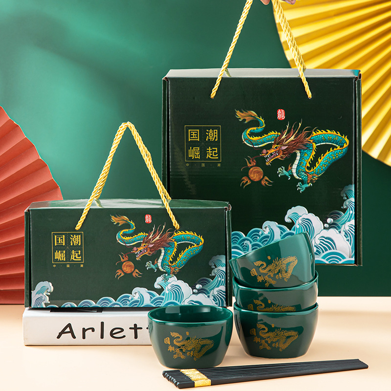 Keramikinis ryžių dubenėlis su lėkštele ir lazdelėmis, 350 ml talpa, po glazūra raštas, tinkamas mikrobangų krosnei, logotipo spausdinimas, dovana