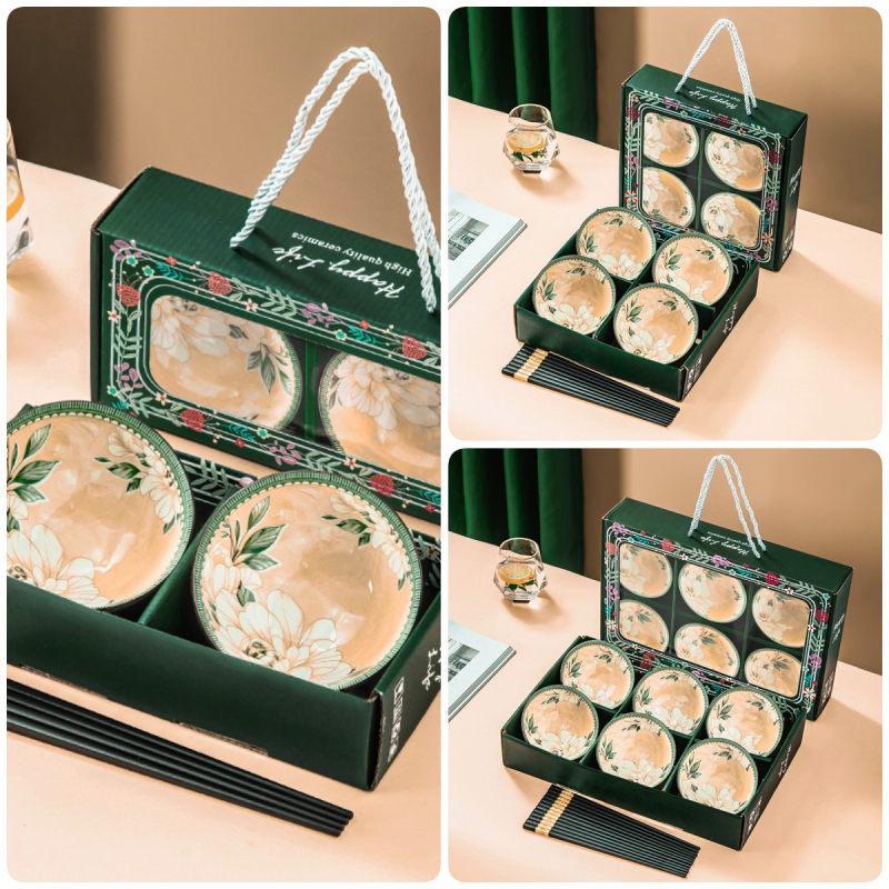 Keramikinis ryžių dubenėlis su lėkštele ir lazdelėmis, 350 ml talpa, po glazūra raštas, tinkamas mikrobangų krosnei, logotipo spausdinimas, dovana