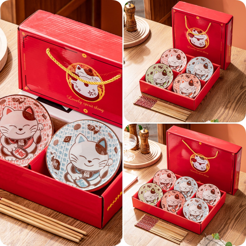 Keramikinis ryžių dubenėlis su lėkštele ir lazdelėmis, 350 ml talpa, po glazūra raštas, tinkamas mikrobangų krosnei, logotipo spausdinimas, dovana