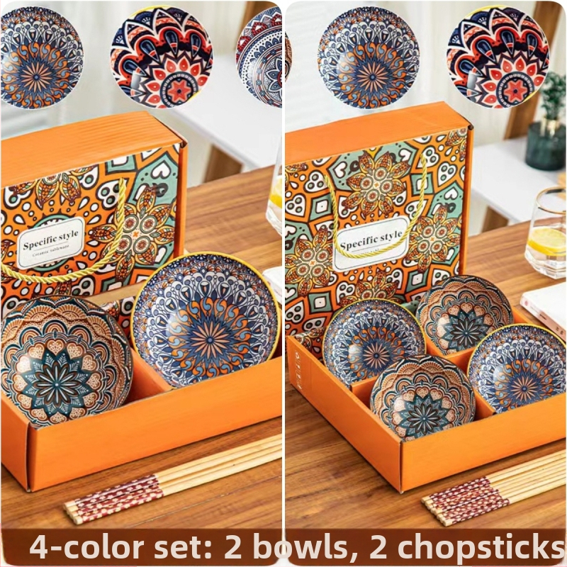 Keramikinis ryžių dubenėlis su lėkštele ir lazdelėmis, 350 ml talpa, po glazūra raštas, tinkamas mikrobangų krosnei, logotipo spausdinimas, dovana