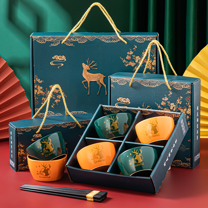 Keramikinis ryžių dubenėlis su lėkštele ir lazdelėmis, 350 ml talpa, po glazūra raštas, tinkamas mikrobangų krosnei, logotipo spausdinimas, dovana