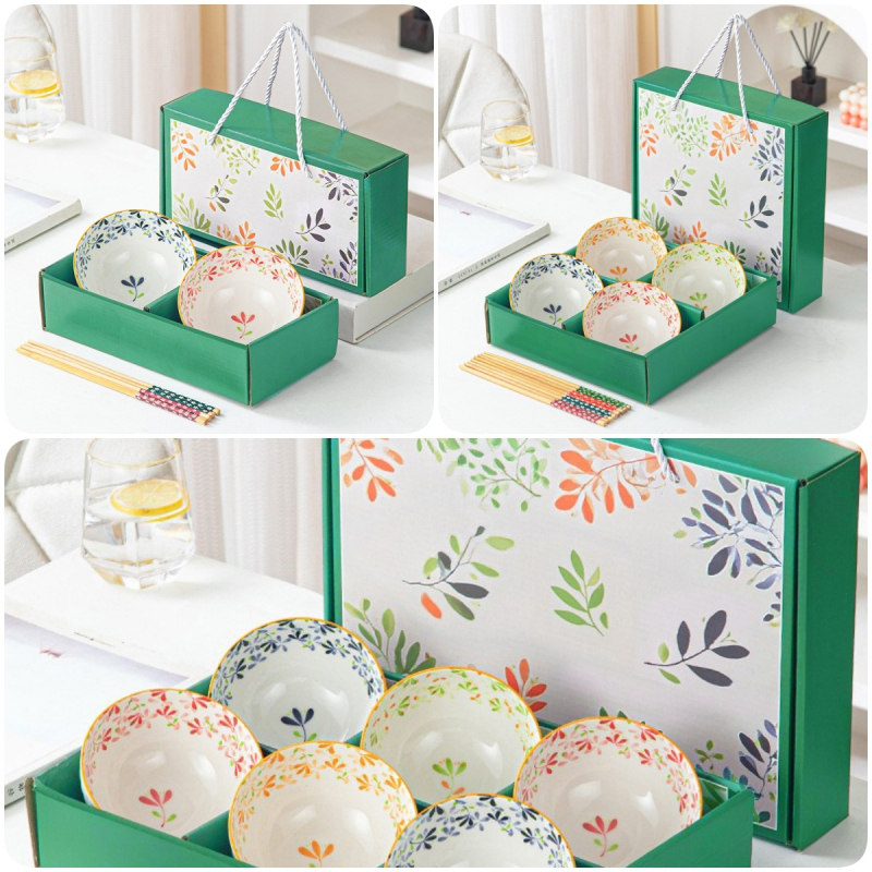 Keramikinis ryžių dubenėlis su lėkštele ir lazdelėmis, 350 ml talpa, po glazūra raštas, tinkamas mikrobangų krosnei, logotipo spausdinimas, dovana