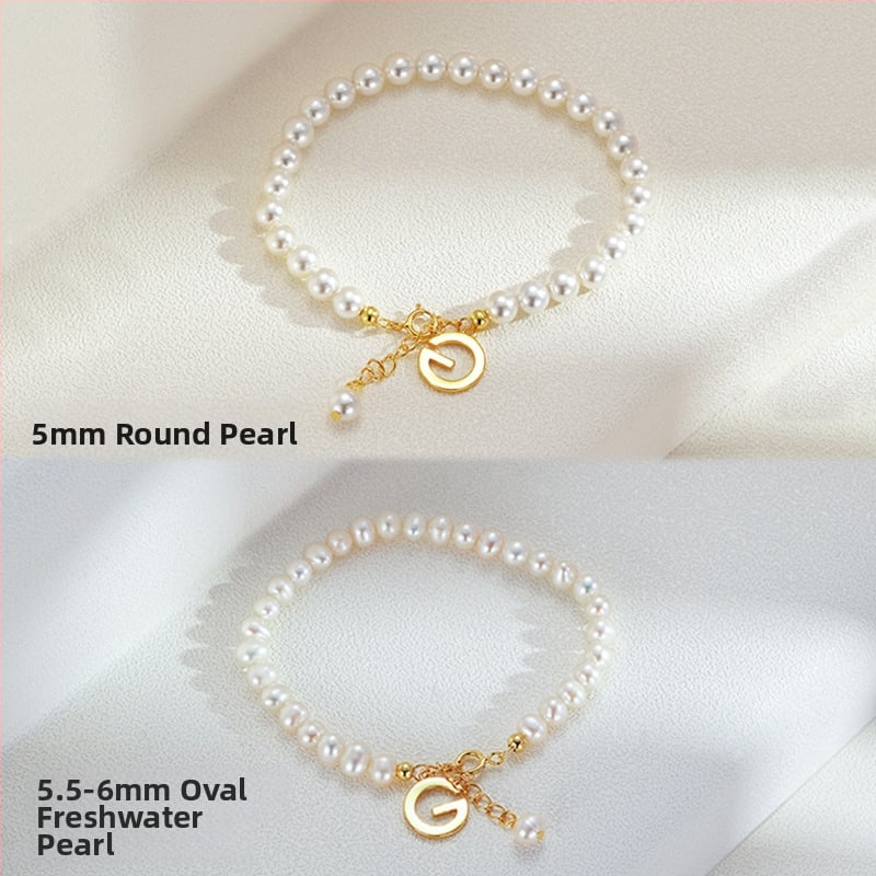 S925 sterling srebrna narukvica s perlama — prirodne slatkovodne perle, gotovo okruglog oblika, minimalistički elegantan komad nakita za žene