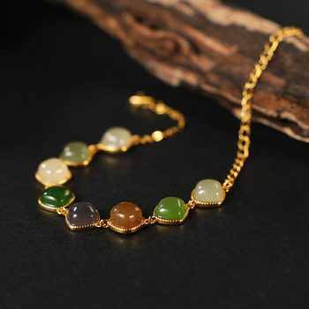 rokassprādze ar Hetian jade un S925 sudraba, rokdarbs, universāls ģeometrisks dizains, ķīniešu stils