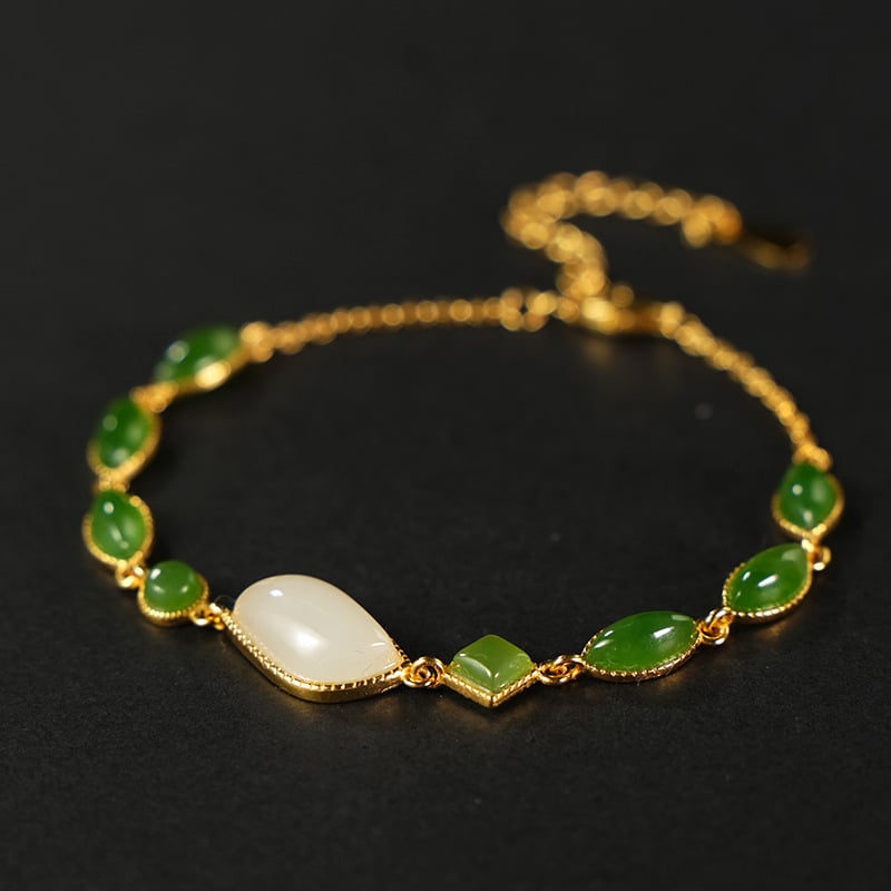 rokassprādze ar Hetian jade un S925 sudraba, rokdarbs, universāls ģeometrisks dizains, ķīniešu stils