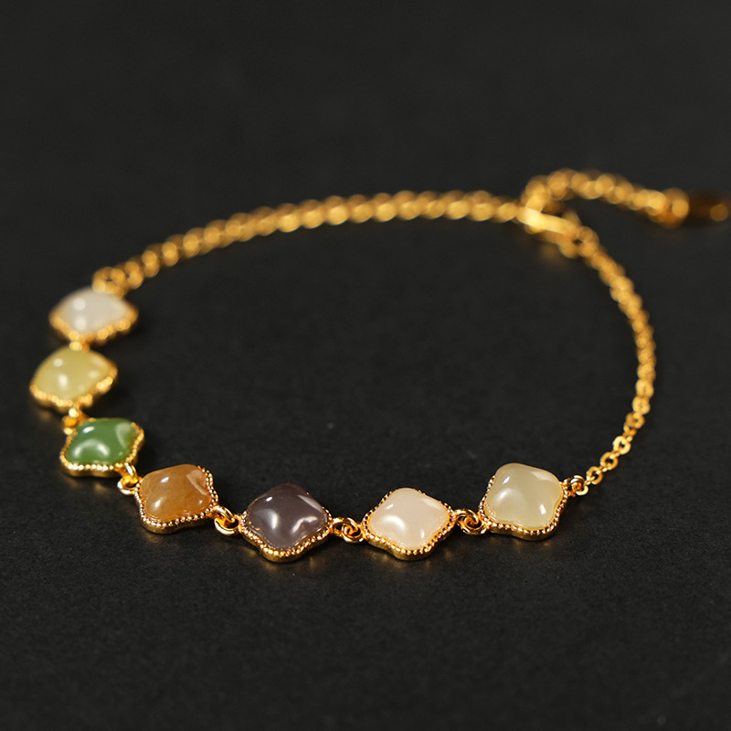 rokassprādze ar Hetian jade un S925 sudraba, rokdarbs, universāls ģeometrisks dizains, ķīniešu stils