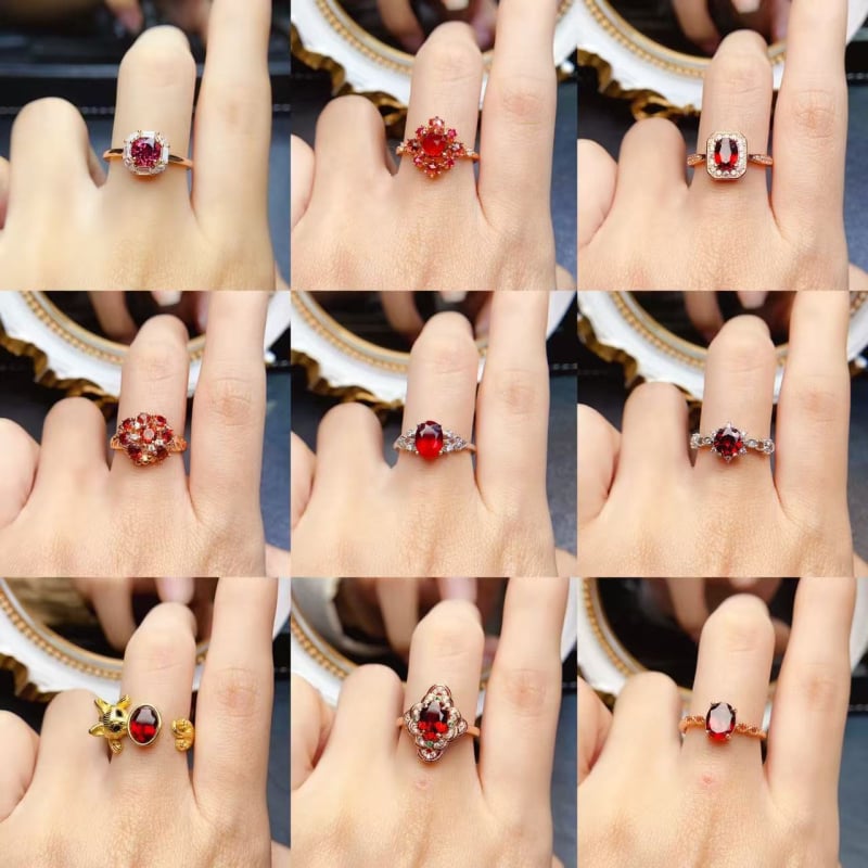 Prsten s prirodnim magnezij-aluminij granatom u srebru 925 – ručna izrada, ženski modni nakit, Caibao serija