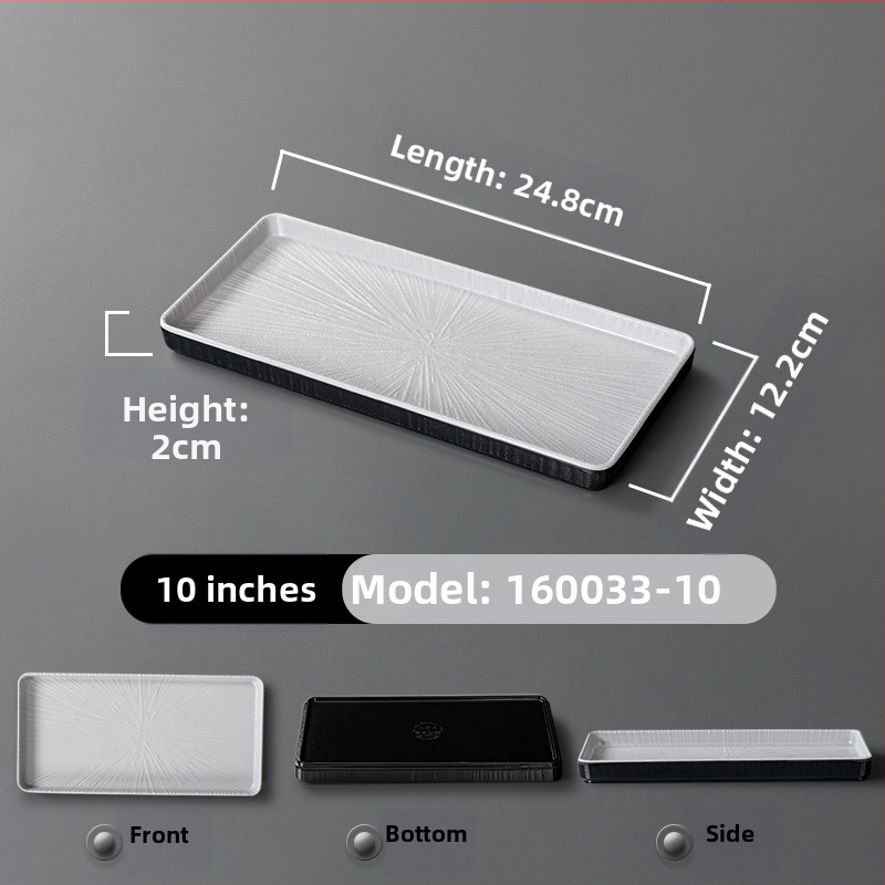 Ristkülikukujuline melamiinist taldrik, portselaniimitatsioon, ühtlane värv, glasuurviimistlus, mikrolainahjuga ei sobi