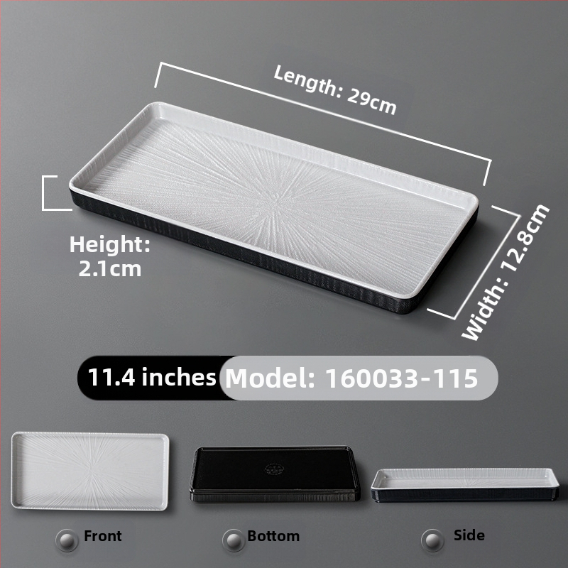 Ristkülikukujuline melamiinist taldrik, portselaniimitatsioon, ühtlane värv, glasuurviimistlus, mikrolainahjuga ei sobi