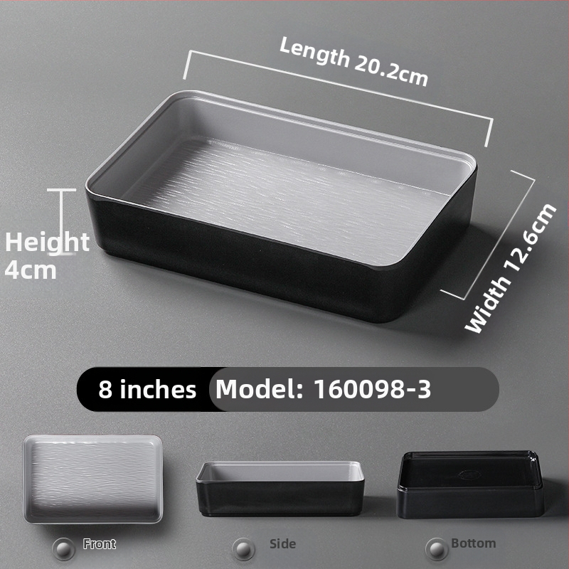 Ristkülikukujuline melamiinist taldrik, portselaniimitatsioon, ühtlane värv, glasuurviimistlus, mikrolainahjuga ei sobi