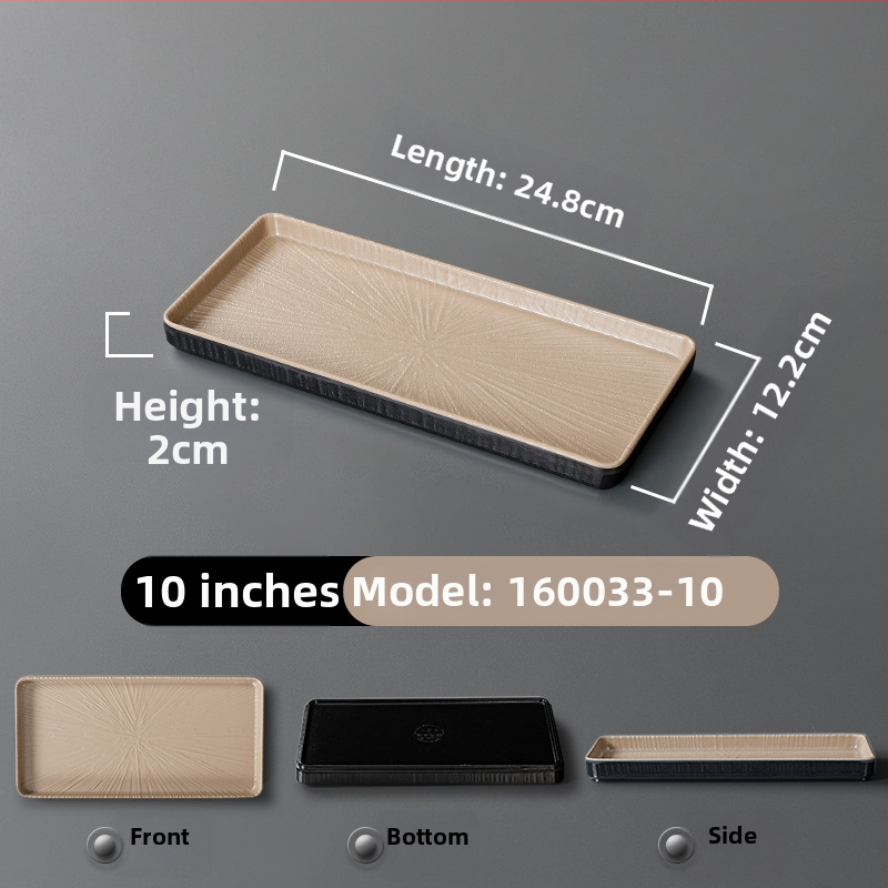 Ristkülikukujuline melamiinist taldrik, portselaniimitatsioon, ühtlane värv, glasuurviimistlus, mikrolainahjuga ei sobi