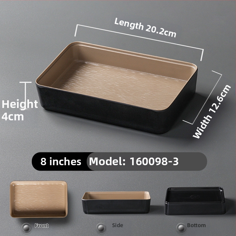 Ristkülikukujuline melamiinist taldrik, portselaniimitatsioon, ühtlane värv, glasuurviimistlus, mikrolainahjuga ei sobi