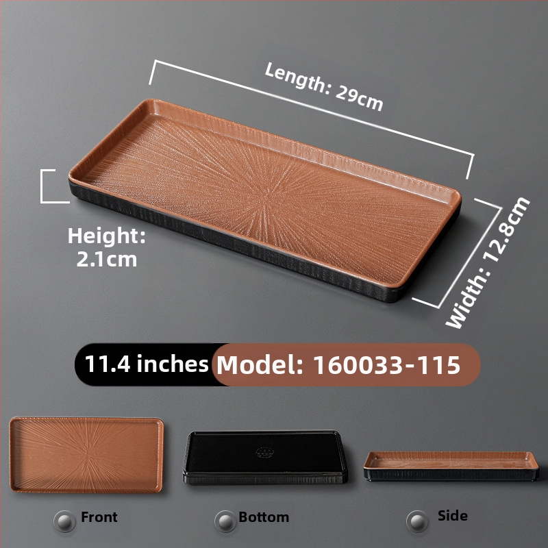 Ristkülikukujuline melamiinist taldrik, portselaniimitatsioon, ühtlane värv, glasuurviimistlus, mikrolainahjuga ei sobi