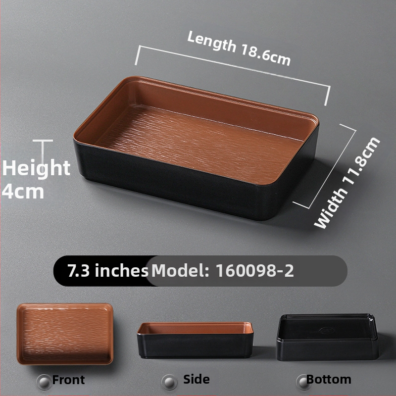 Ristkülikukujuline melamiinist taldrik, portselaniimitatsioon, ühtlane värv, glasuurviimistlus, mikrolainahjuga ei sobi